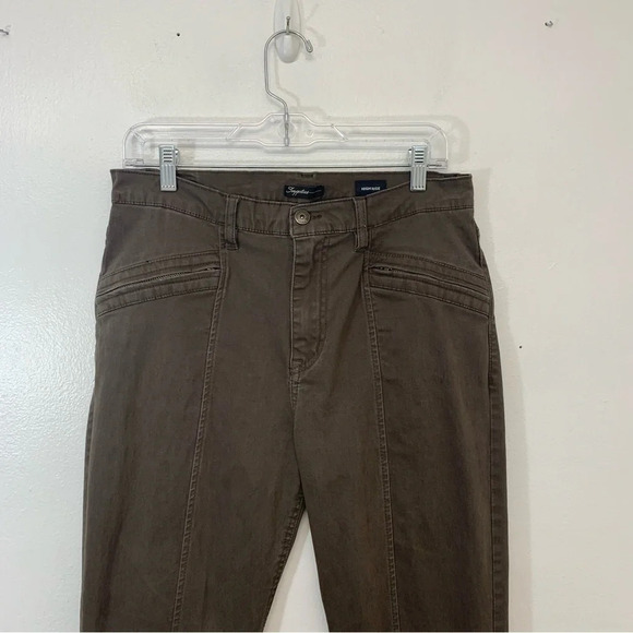 Supplies High Rise Pants Woman 12  Brown Stretch Zip Pockets  Tapered Work - Picture 2 of 11